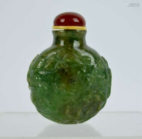 19th C Chinese Carved Translucent Jadeite Snuff