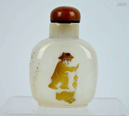 19th C Carved Chinese Agate Liuhai Snuff Bottle