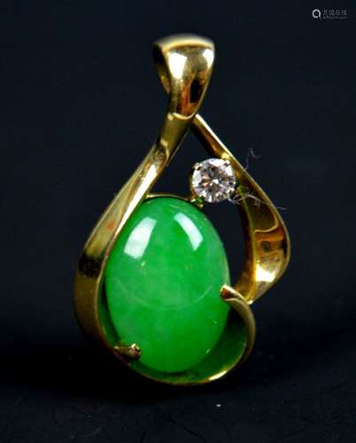 GIA Certified Natural Jadeite Cabochon, 14K Gold