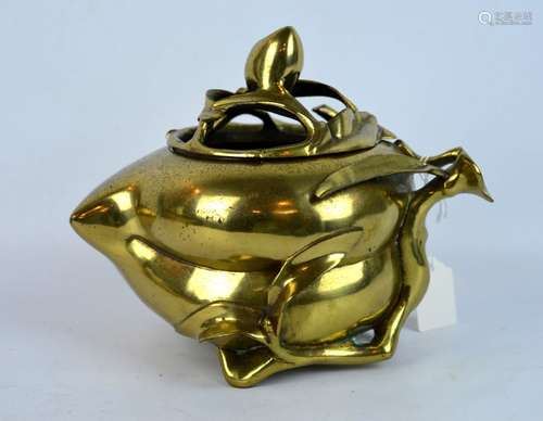 18th/19th C Chinese Bronze Peach Censer & Cover