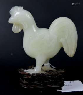 Important 18th C Chinese Carved White Jade Rooster