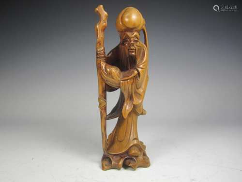 CHINESE BOXWOOD CARVED SHOU LAO FIGURE