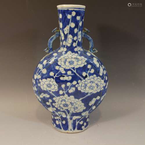 ANTIQUE CHINESE BLUE WHITE PORCELAIN VASE - KANGXI MARK 19TH CENTURY