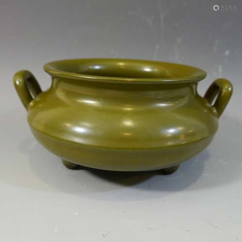 ANTIQUE CHINESE TEADUST GLAZE PORCELAIN CENSER - QIANLONG MARK