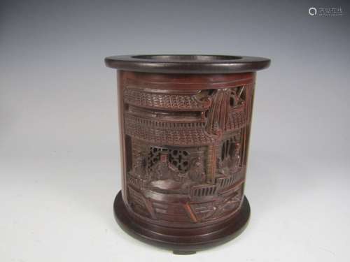 A CHINESE BAMBOO BRUSHPOT