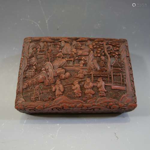 ANTIQUE CHINESE CARVED RED CINNABAR BOX - 19TH CENTURY