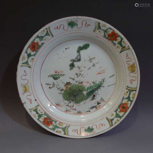 ANTIQUE CHINESE FAMILLE VERTE PORCELAIN PLATE - MING DYNASTY