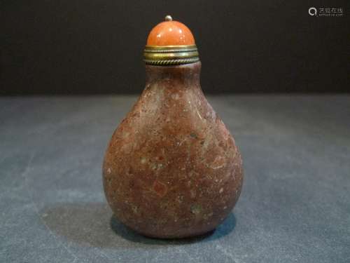 ANTIQUE CHINESE PUDDINGSTONE SNUFF BOTTLE 18TH CENTURY