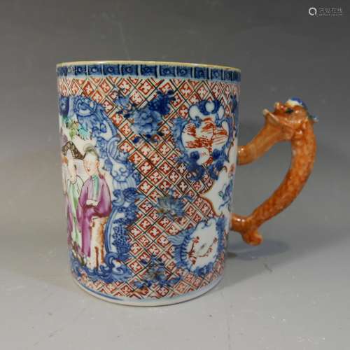 ANTIQUE CHINESE FAMILLE ROSE PORCELAIN MUG - 18TH CENTURY