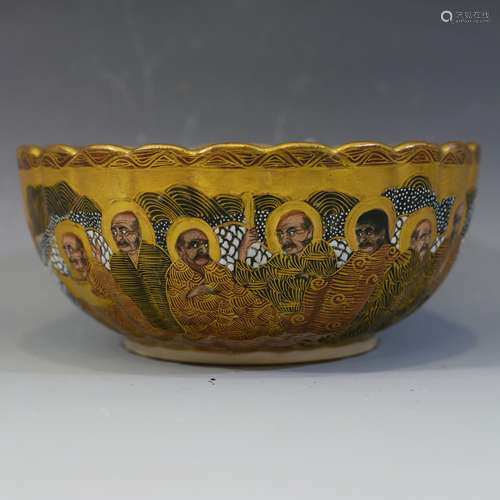 ANTIQUE JAPENSE SATSUMA BOWL  - MEIZAN HODOTA, MEIJI PERIOD