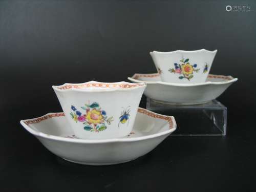 Pair of Chinese Export Famille Rose Cups & Saucers,