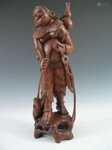 Chinese Carved Wood Figure of Immortal Liuhai