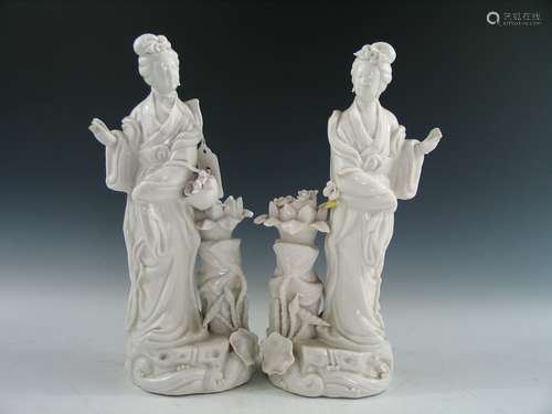 Pair of Chinese Blanc de Chine Porcelain Figures of Meiren