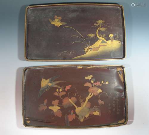 Two Antique Japanese Lacquer Tea Tray.