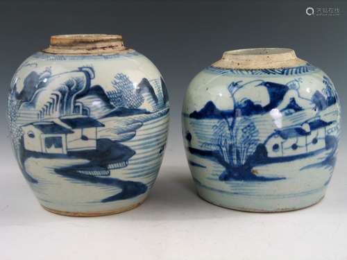 Two Chinese Blue and White Porcelain Jars, 19th Century.