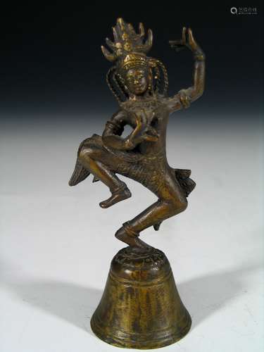 Antique Tibetan Bronze Bell with a Buddha Figure