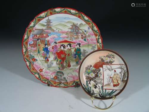 Two Japanese Hand Painted Plates, Kutani Mark