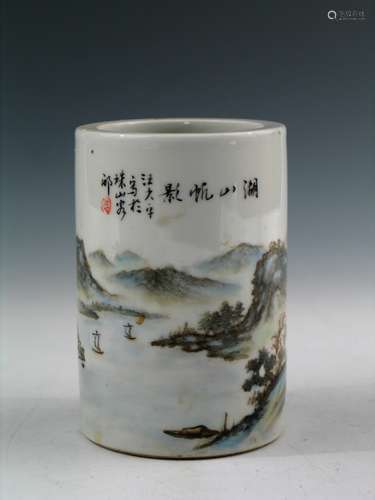 Chinese Porcelain Brush Pot, Republic Period.