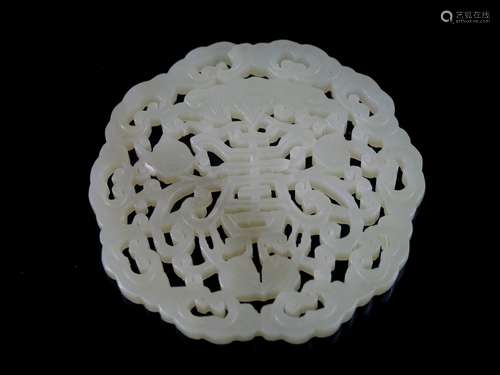 Big Chinese Carved White Jade Placque, Qing Dynasty