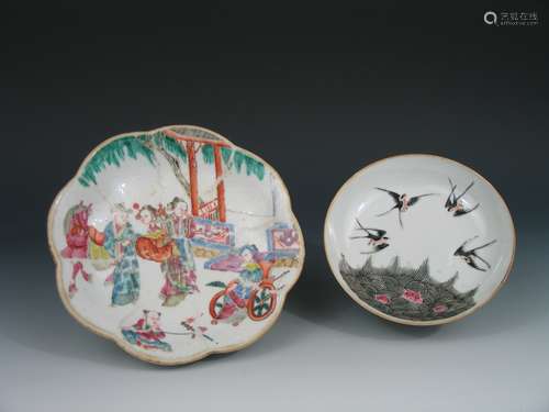 Two Antique Chinese Famille Rose Dishes