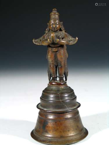 Antique Indian Bronze Bell with a Buddha Figure