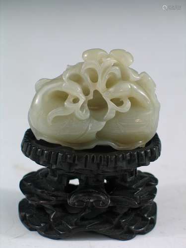 Chinese Jade Carving on Wood Stand.