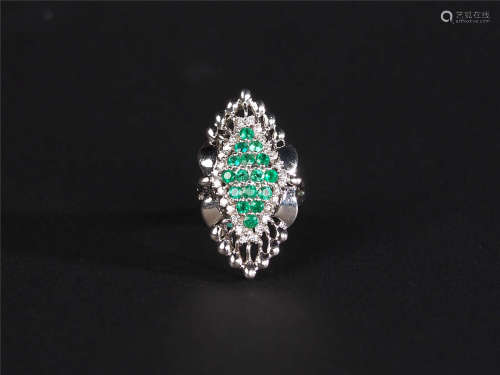 日本 祖母绿钻石戒指 玉翠珠宝