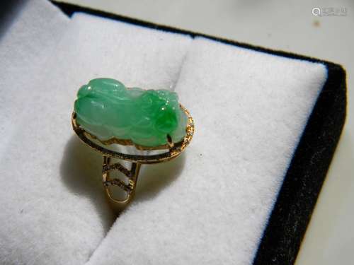 18K Yellow Gold diamond Jadeite Lion Ring