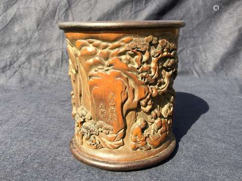 Antique Chinese Bamboo Carved Brush holder