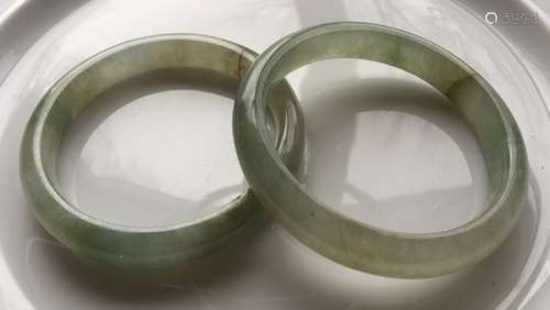 Pair of Natural Grade A Jadeite Bangle Bracelets