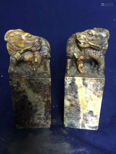 Pair of Chinese Soapstone Seal Chop