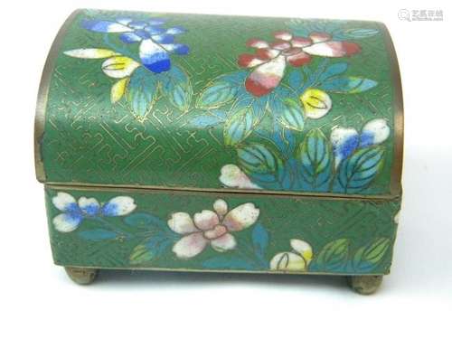 ANTIQUE CHINESE GREEN CLOISONNE SCOLAR'S BOX