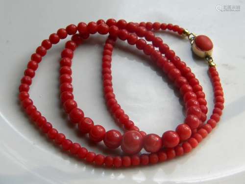 Antique Natural Red Coral Necklaces 9K Yellow Gold