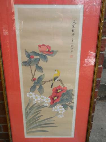 Framed Chinese Flower Painting