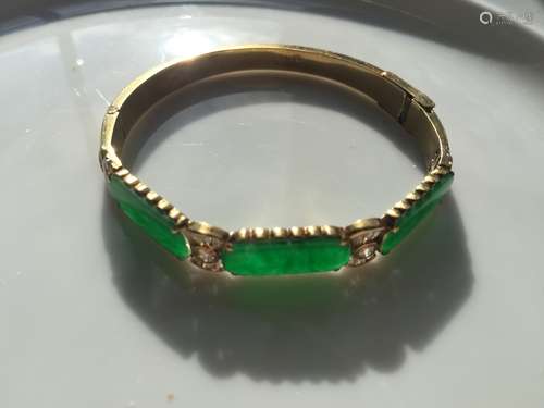 18K Yellow Gold Natural Green Jadeite Bracelet