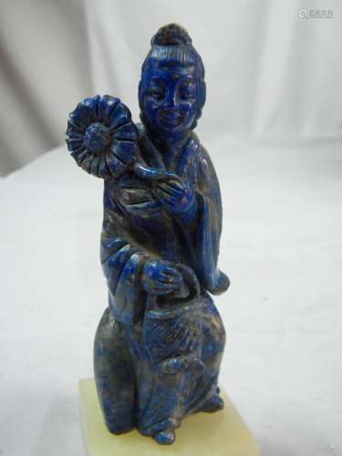 Antique Chinese Lapis Carved Lady Statue