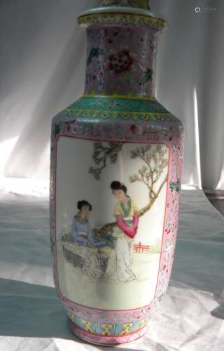 Vintage Famille Rose Chinese Beauty Vase