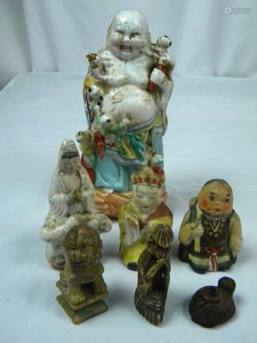 Group of Antique Chinese Buddha Statues and Soapstone