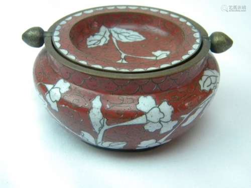 ANTIQUE CHINESE RED CLOISONNE ASHTRAY MARKED CHINA