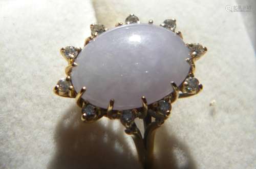 Antique Chinese Huge Purple Jadeite Gold Diamond Ring