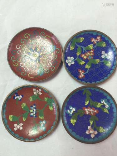 Four Antique Chinese Cloisonne Plates