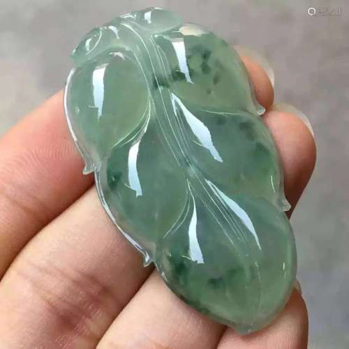 Huge Natural Grade A Jadeite Leaf Pendant