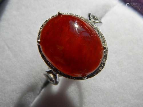 18K Gold Diamond Natural Red Jadeite Ring