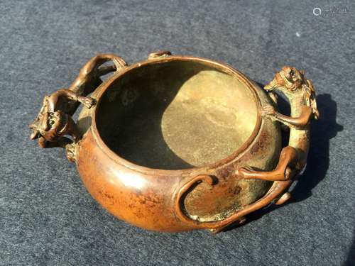 Antique Chinese Bronze Double Dragon Pot