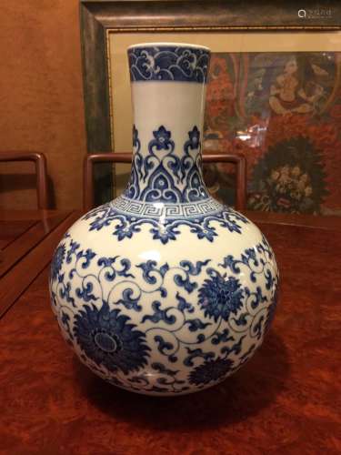Antique Chinese Blue and White Vase Marked Qianlong