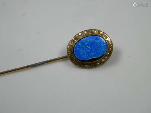 Antique Blue Opal 14K Gold Pin