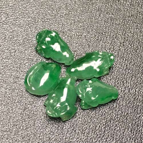 Lot of 5 Natural Grade A Icy Green Jadeite Frog and
