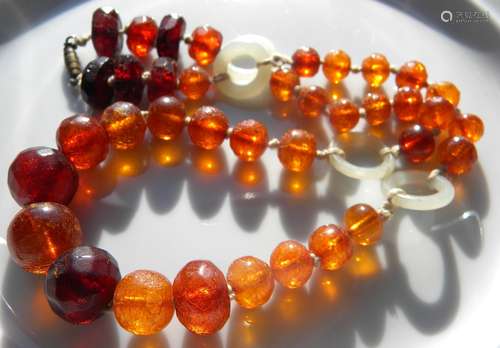 Antique Amber Necklace White Nephrite Jade Circle