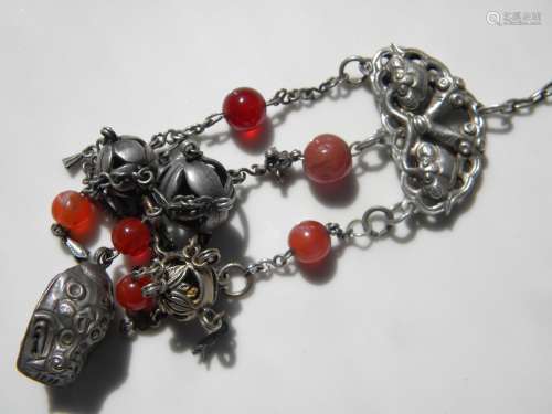 Antique Chinese Silver Carnelian Necklace