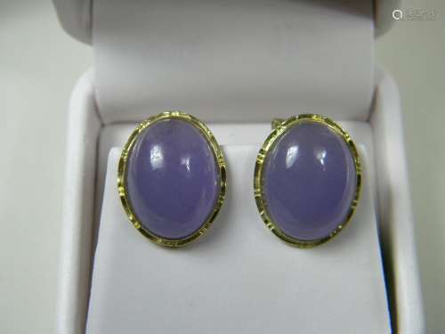 Pair of Purple Jadeite Earrings 14K Gold